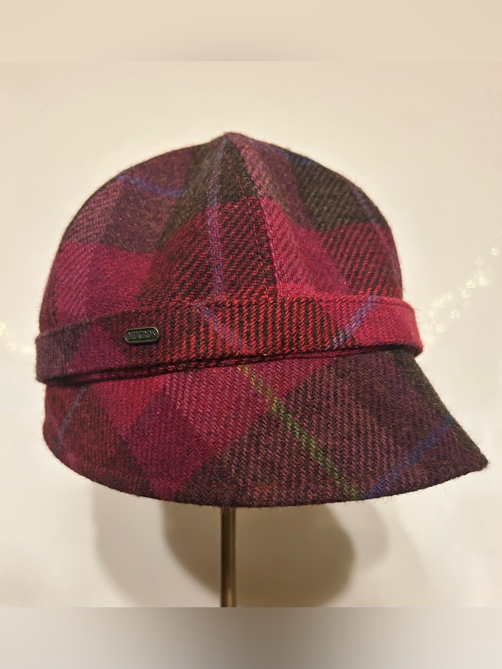 Mucros Pink & Brown Plaid Flapper Wool Hat - Made in Ireland - Picture 3 of 7